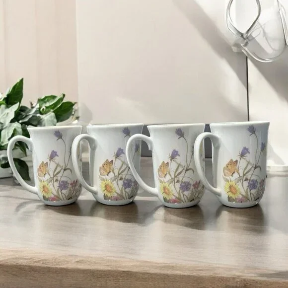 Rare 1975 Set Of 4 Enesco Nature Garden Society Butterfly Garden Mug Tea Cups - Picture 3 of 5